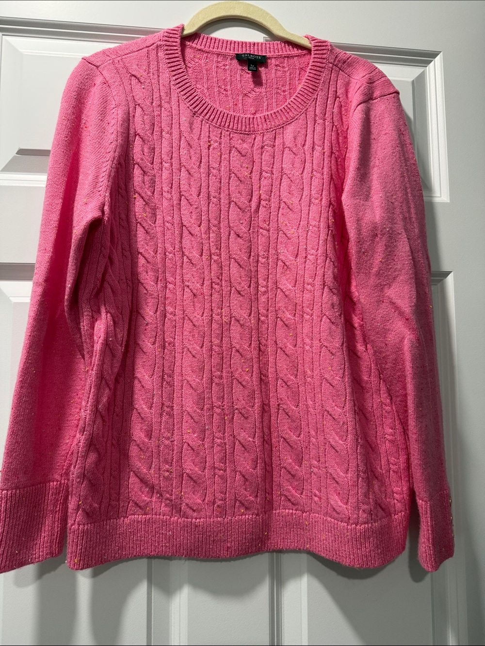 Talbots Pink Cable-Knit Crewneck Sweater petite large with scarf